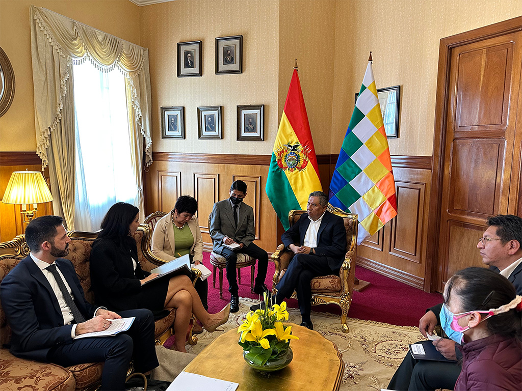 Die liechtensteinische Delegation beim Arbeitsgespräch mit Aussenminister Rogelio Mayta