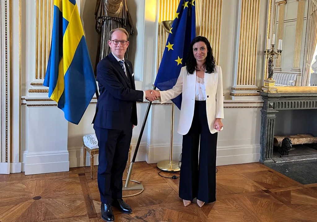 Der schwedische Aussenminister Tobias Billström und Liechtensteins Aussenministerin Dominique Hasler.