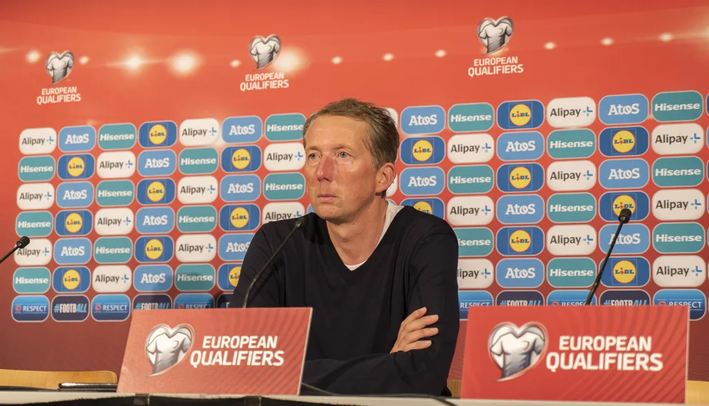Pressekonferenz nach dem Spiel Liechtenstein - Slowakei. Konrad Fünfstück.