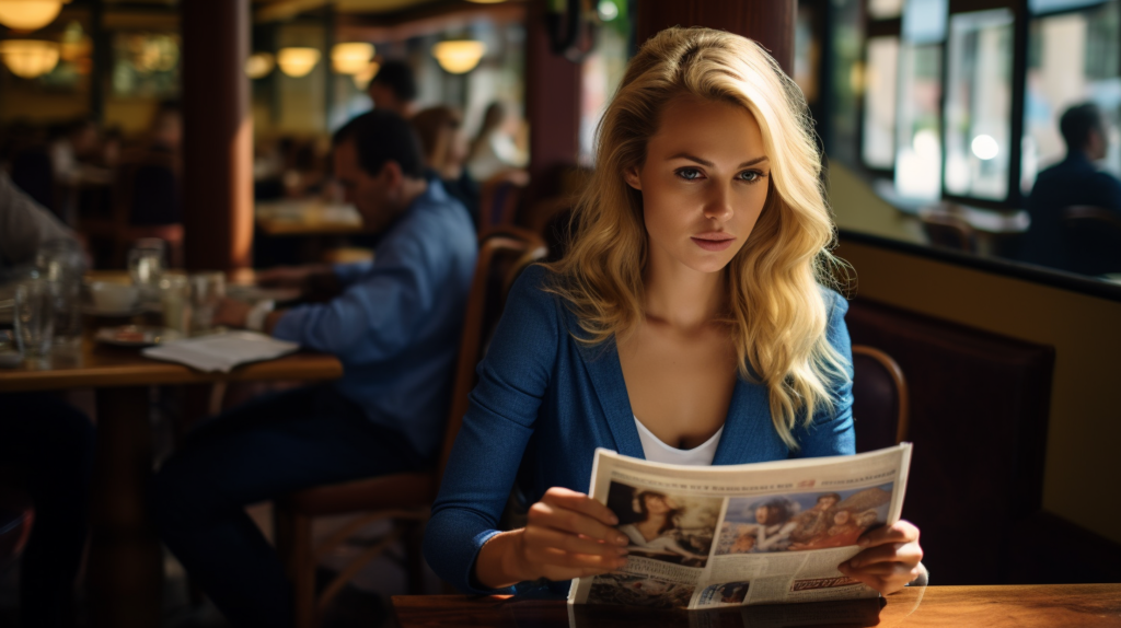 Frau liest eine Zeitung