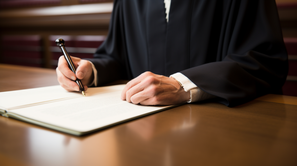 Ein Richter schreibt ein Urteil