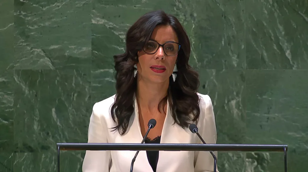 Dominique Hasler vor der UN Generalversammlung