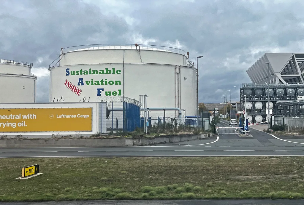 Kerosin Bunker mit nachhaltigem Flugbenzin in Frankfurt