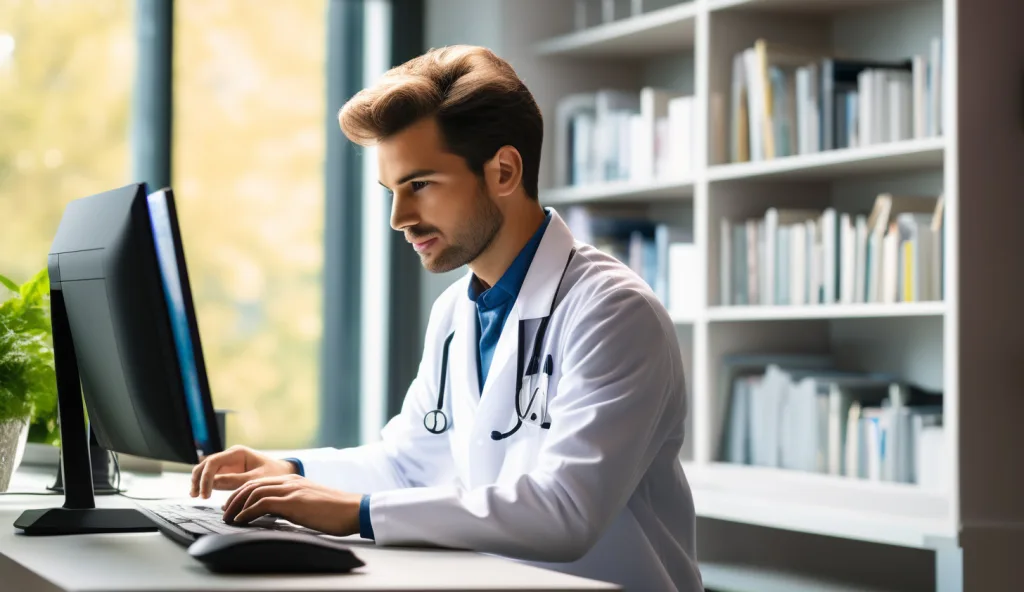 Doktor arbeitet am Computer