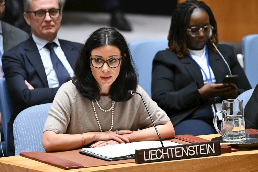 Aussenministerin Dominique Hasler spricht bei der offenen Debatte des Sicherheitsrates zur Frauen, Frieden und Sicherheitsagenda